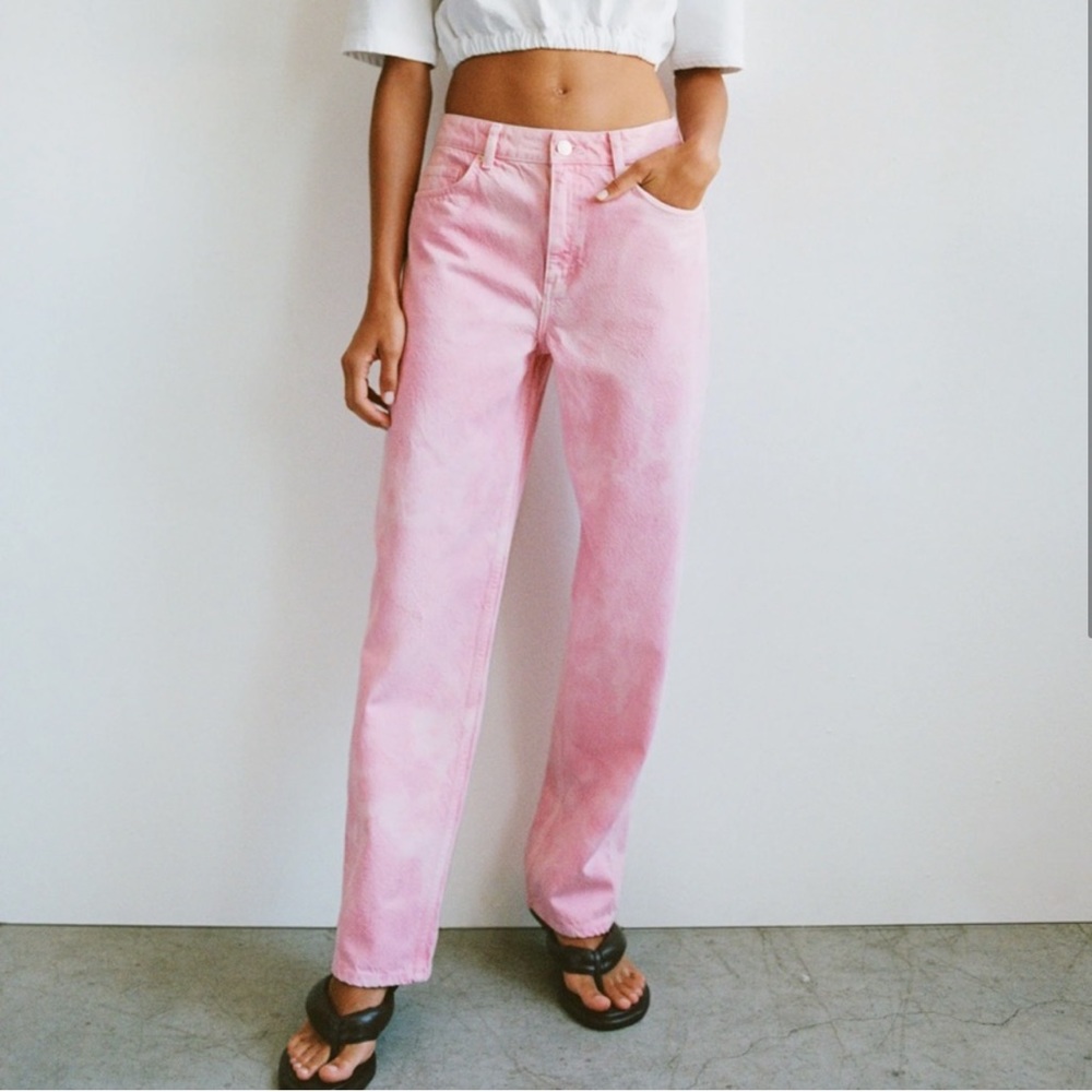 wide leg full length pink tie-dye jeans